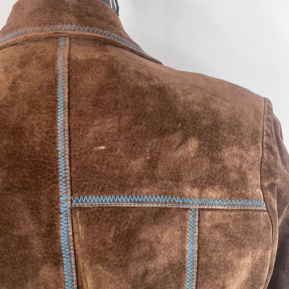 Lucid LTD Brown 100% Pig Split Leather Full Zip Embroidered Jacket Size Medium - Picture 12 of 13